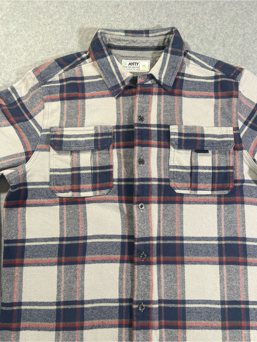 Jetty Men’s Navy, Cream & Red Plaid Shirt Jacket